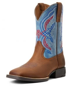 'Ariat' Youth Double Kicker Square Toe - Distressed Brown / Stone Blue 12 'Ariat' Youth Double Kicker Square Toe - Distressed Brown / Stone Blue