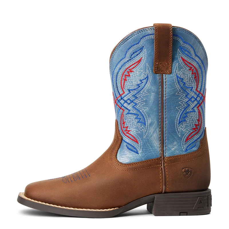 'Ariat' Youth Double Kicker Square Toe - Distressed Brown / Stone Blue 3 'Ariat' Youth Double Kicker Square Toe - Distressed Brown / Stone Blue