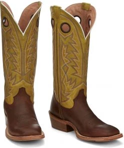 Justin Brands 'Tony Lama' Men's 15" Fairview Buckaroo Western Square Toe - Brown / Moss Green 18 Justin Brands 'Tony Lama' Men's 15
