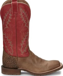 Justin Brands 'Tony Lama' Men's 13" Antonio Western Square Toe - Tan / Red