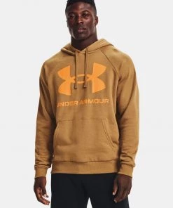 'Under Armour' Men's Rival Fleece Big Logo Hoodie - Antique Ochre / Omega Orange
