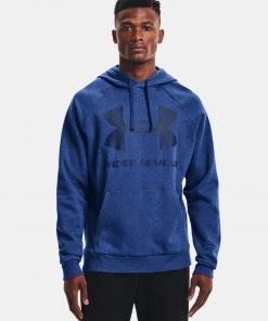 'Under Armour' Men's Rival Fleece Big Logo Hoodie - Tech Blue Light Heather / Indigo