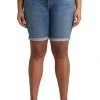 SILVER JEANS CO 'Silver Jeans' Elyse Mid Rise Bermuda Plus Size Short - Dark Indigo Wash Women
