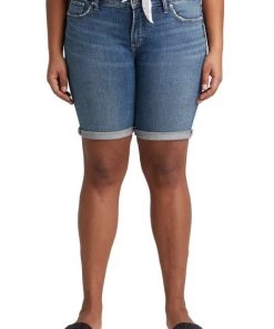 SILVER JEANS CO 'Silver Jeans' Elyse Mid Rise Bermuda Plus Size Short - Dark Indigo Wash Women