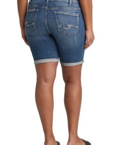 SILVER JEANS CO 'Silver Jeans' Elyse Mid Rise Bermuda Plus Size Short - Dark Indigo Wash Women