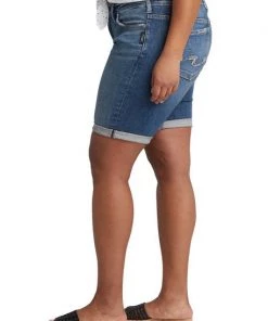SILVER JEANS CO 'Silver Jeans' Elyse Mid Rise Bermuda Plus Size Short - Dark Indigo Wash Women