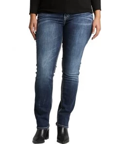 SILVER JEANS CO 'Silver Jeans' Women's Suki Mid Rise Straight Leg - Dark Indigo (Ext. Sizes)