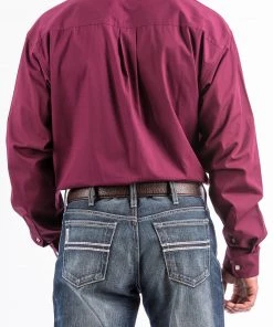 'Cinch' Men's Solid Western Button Down - Burgundy