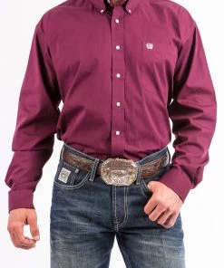 'Cinch' Men's Solid Western Button Down - Burgundy