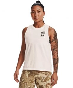 'Under Armour' Women's Freedom Repeat Muscle Tank - Onyx White / Marine OD Green
