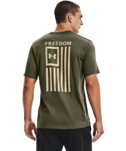 'Under Armour' Men's New Freedom Flag T-Shirt - Marine OD Green / Desert Sand