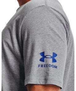 'Under Armour' Men's New Freedom BFL T-Shirt - Steel Light Heather / Royal 9 'Under Armour' Men's New Freedom BFL T-Shirt - Steel Light Heather / Royal