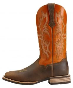 'Ariat' Men's Tombstone Western Square Toe - Distressed Brown / Orange