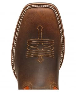 'Ariat' Men's Tombstone Western Square Toe - Distressed Brown / Orange 10 'Ariat' Men's Tombstone Western Square Toe - Distressed Brown / Orange