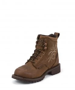Justin Brands 'Justin' Women's 6" Katerina EH WP Steel Toe - Aged Bark Brown
