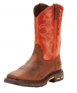 'Ariat' Men's 11" WorkHog Western Square Toe - Brown / Orange